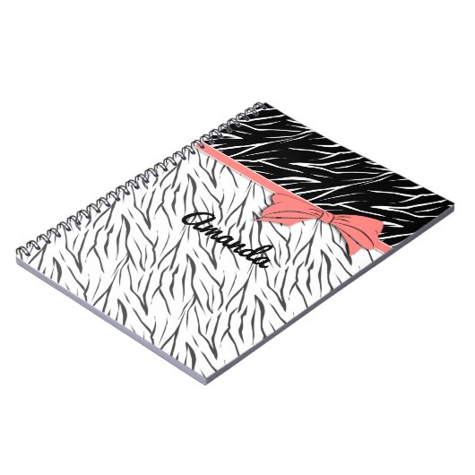 Zebra zwarte witte tijgerleder strepen roze notitieboek (Linkerzijde)