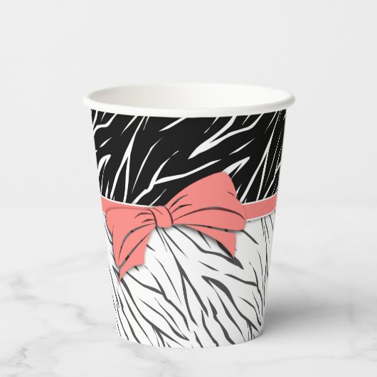 Zebra zwarte witte tijgerleder strepen roze papieren bekers (Achterkant)