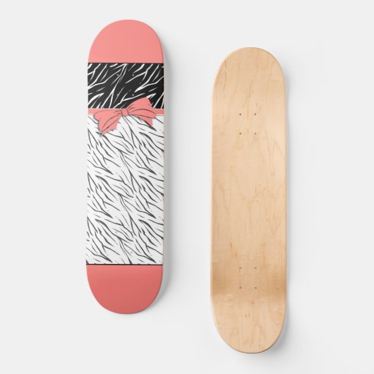 Zebra zwarte witte tijgerleder strepen roze persoonlijk skateboard (Voorkant)