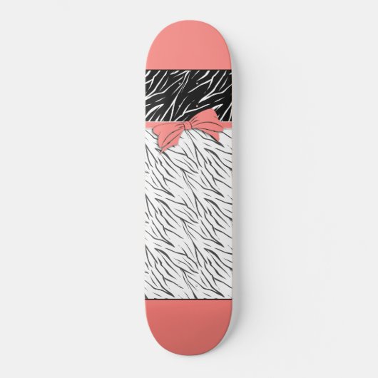 Zebra zwarte witte tijgerleder strepen roze persoonlijk skateboard (Voorkant)