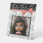 Zebra zwarte witte tijgerleder strepen roze reclamebord met voetstuk (Voorkant)