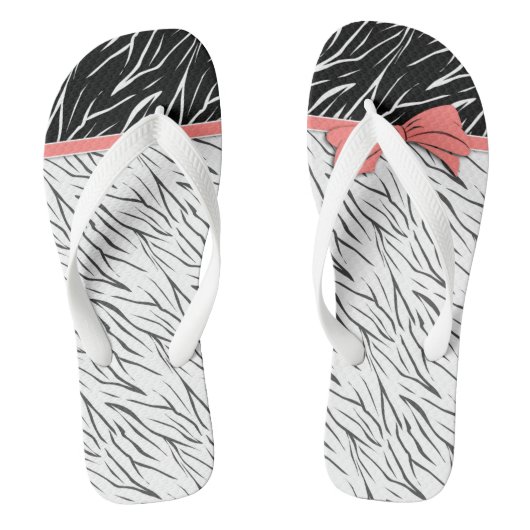 Zebra zwarte witte tijgerleder strepen roze teenslippers (Voetbed)