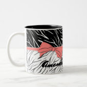 Zebra zwarte witte tijgerleder strepen roze tweekleurige koffiemok (Links)