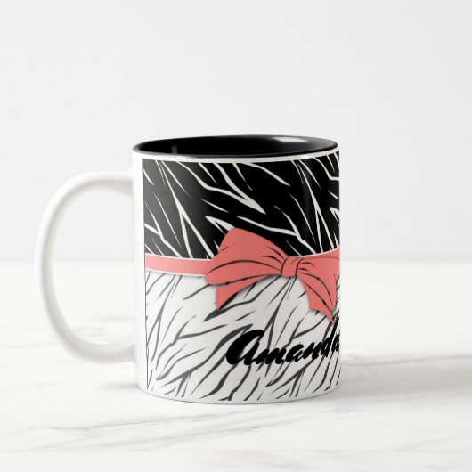 Zebra zwarte witte tijgerleder strepen roze tweekleurige koffiemok (Links)