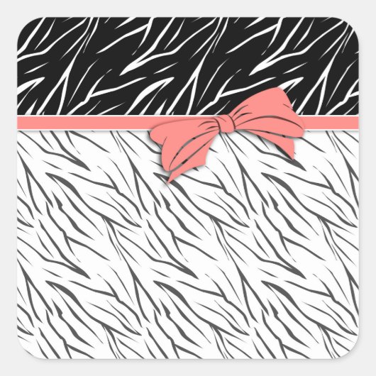 Zebra zwarte witte tijgerleder strepen roze vierkante sticker (Voorkant)