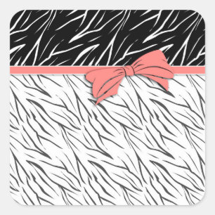 Zebra zwarte witte tijgerleder strepen roze vierkante sticker