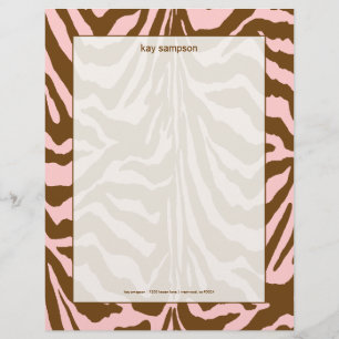 Zebraafdruk, chocolade + roze persoonlijk briefhoofd