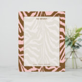 Zebraafdruk, chocolade + roze persoonlijk briefhoofd (Staand voorkant)