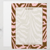 Zebraafdruk, chocolade + roze persoonlijk briefhoofd (Voorkant / Achterkant)