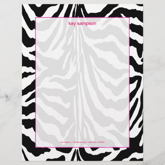 Zebraafdruk, retro kleuren fuschia accent briefhoofd sjabloon (Voorkant)