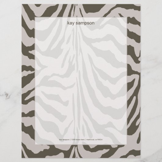 Zebraafdruk, retro-kleuren grafiet + grijs briefhoofd ontwerp (Voorkant)