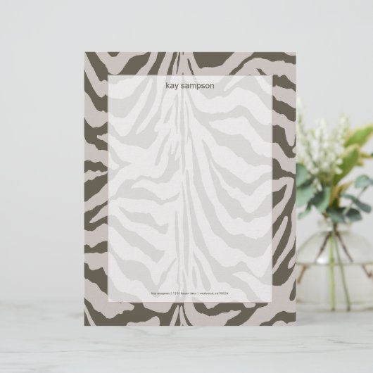 Zebraafdruk, retro-kleuren grafiet + grijs briefhoofd ontwerp (Staand voorkant)