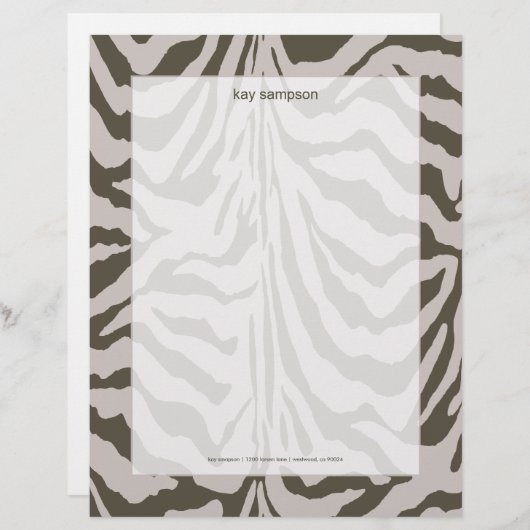 Zebraafdruk, retro-kleuren grafiet + grijs briefhoofd ontwerp (Voorkant / Achterkant)