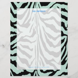 Zebraafdruk, retrokleuren babyblauw + zwart gepersonaliseerd briefhoofd