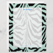 Zebraafdruk, retrokleuren babyblauw + zwart gepersonaliseerd briefhoofd (Voorkant / Achterkant)