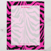 Zebraafdruk, retrokleuren fuschia + zwart briefhoofd ontwerp (Voorkant)
