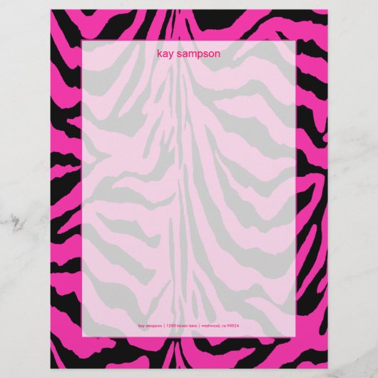 Zebraafdruk, retrokleuren fuschia + zwart briefhoofd ontwerp (Voorkant)