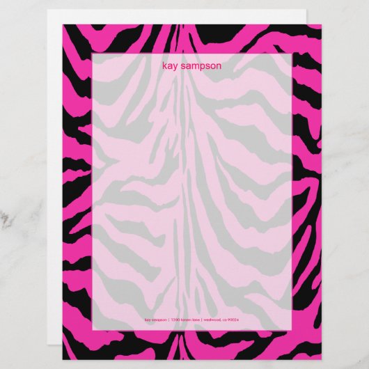 Zebraafdruk, retrokleuren fuschia + zwart briefhoofd ontwerp (Voorkant / Achterkant)