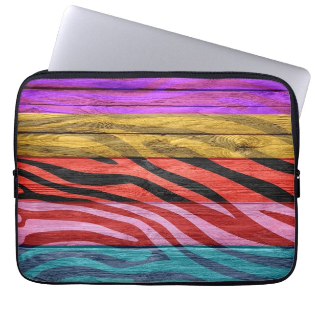Zebradruk op hout #12 laptop sleeve (Voorkant)