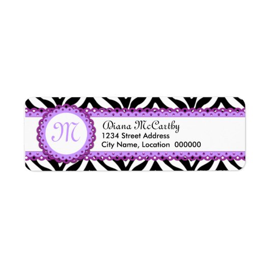 Zebradruk & Paarse kanten monogram Etiket (Voorkant)