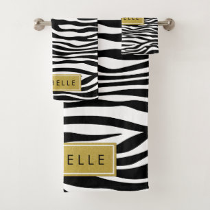 Zebradruk, Zebra, zwart-wit, Jouw naam Bad Handdoek