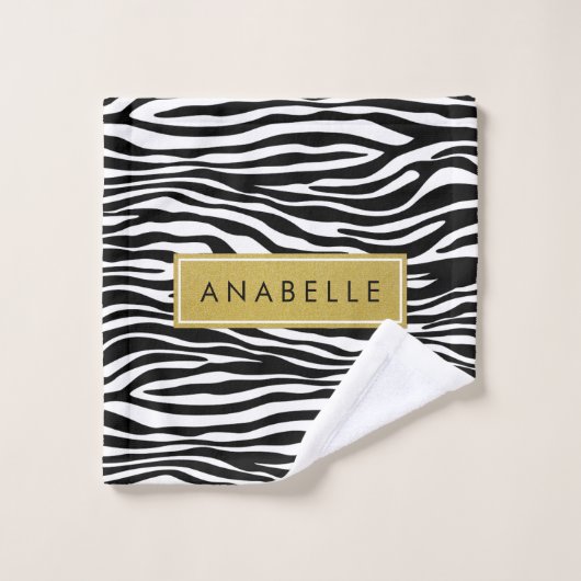 Zebradruk, Zebra, zwart-wit, Jouw naam Bad Handdoek (Wasdoekje)