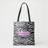 Zebradruk, Zebra, zwart-wit, Jouw naam Tote Bag (Voorkant)