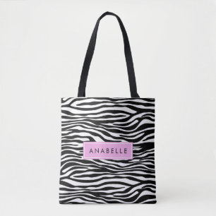 Zebradruk, Zebra, zwart-wit, Jouw naam Tote Bag
