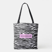 Zebradruk, Zebra, zwart-wit, Jouw naam Tote Bag (Achterkant)
