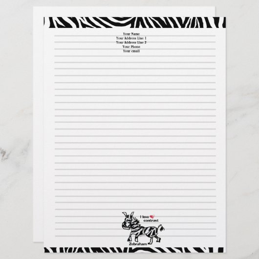 Zebraham- Ik hou van contrast Briefhoofd (Voorkant / Achterkant)
