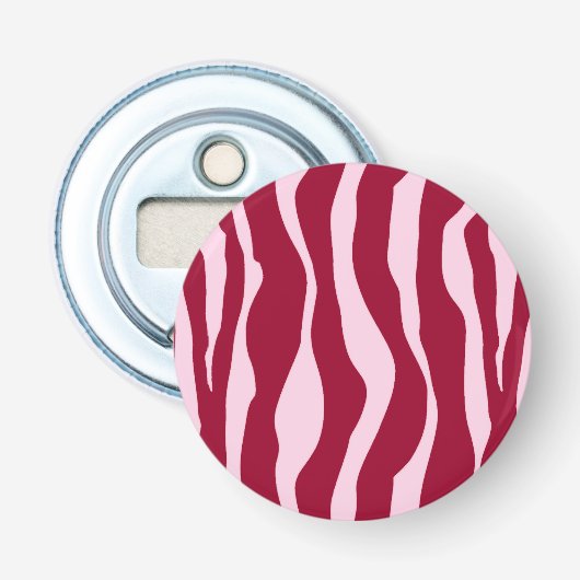 Zebralijnen - Bourgogne en roze Button Flesopener (Voorkant)