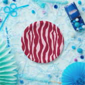 Zebralijnen - Bourgogne en roze Papieren Bordje (Feest)