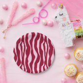 Zebralijnen - Bourgogne en roze Papieren Bordje (Feest)