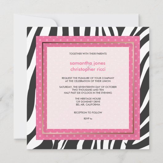 Zebralijnen/bruiloft Kaart (Achterkant)