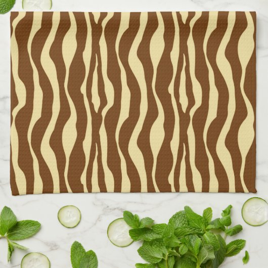 Zebralijnen - Chocolade Brown en Camel Tan Theedoek (Gevouwen)