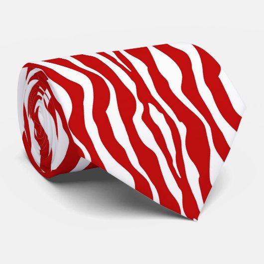 Zebralijnen - Diep rood en wit Stropdas (Opgerold)