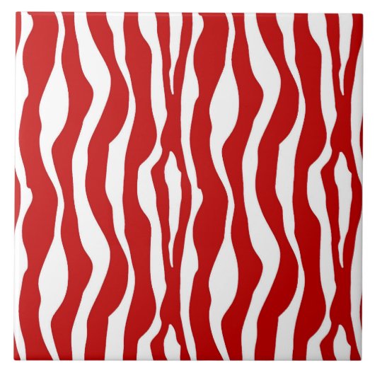 Zebralijnen - Diep rood en wit Tegeltje (Voorkant)