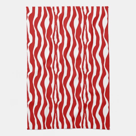 Zebralijnen - Diep rood en wit Theedoek (Verticaal)