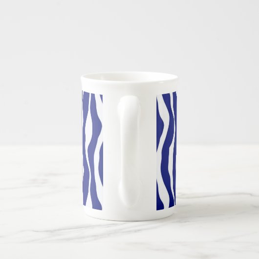 Zebralijnen - Donker kobalt blauw en wit Porselein Kop (Achterkant)