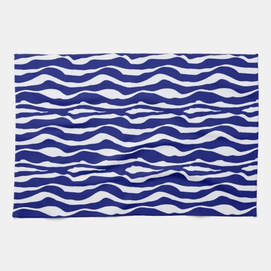 Zebralijnen - Donker kobalt blauw en wit Theedoek (Horizontaal)