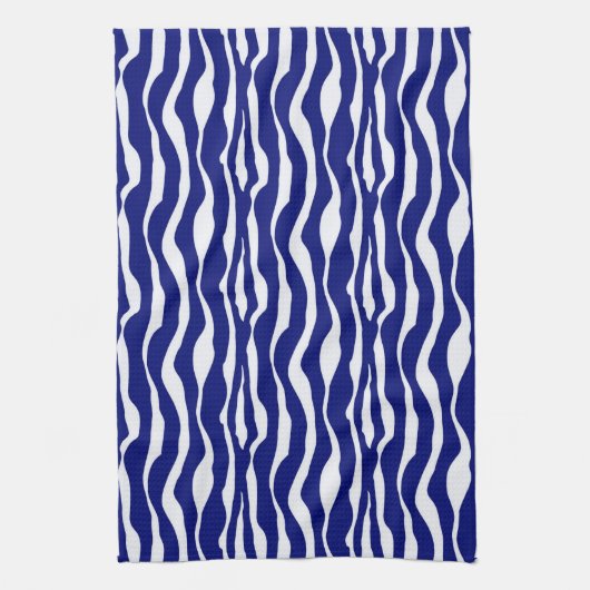 Zebralijnen - Donker kobalt blauw en wit Theedoek (Verticaal)