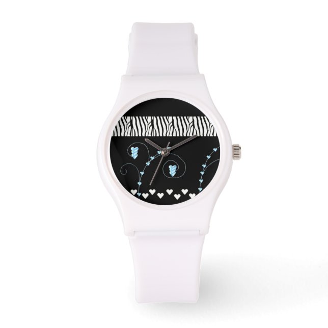 Zebrapatroon met harten horloge (Voorkant)