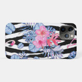 Zebrapatroon met tropische hibiscus en vlammen Case-Mate iPhone case (Achterkant (horizontaal))
