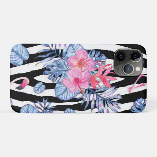 Zebrapatroon met tropische hibiscus en vlammen Case-Mate iPhone case (Achterkant (horizontaal))