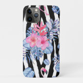 Zebrapatroon met tropische hibiscus en vlammen Case-Mate iPhone case (Achterkant)