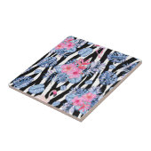 Zebrapatroon met tropische hibiscus en vlammen tegeltje (Zijkant)