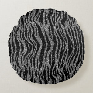 Zebrapriem Zwart en Grijs Zilver Rond Kussen