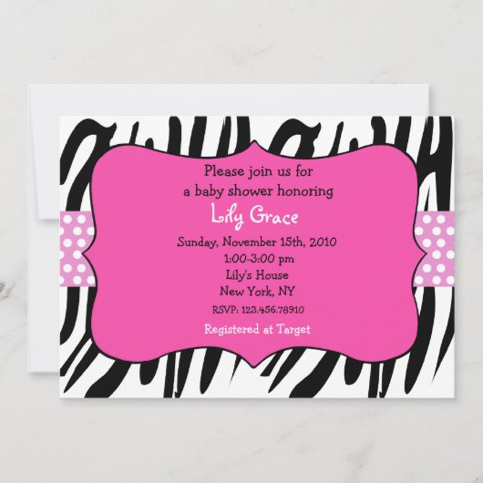 Zebraprint baby shower uitnodigingen in hete roze (Voorkant)