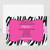 Zebraprint baby shower uitnodigingen in hete roze (Voorkant / Achterkant)