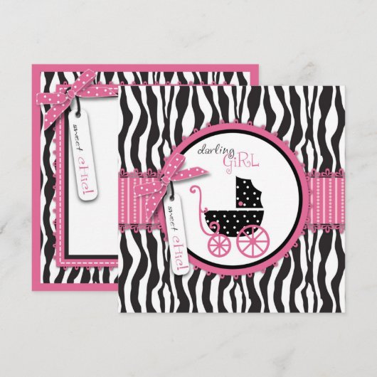 Zebraprint & Babywagentje Baby Shower Kaart (Voorkant / Achterkant)